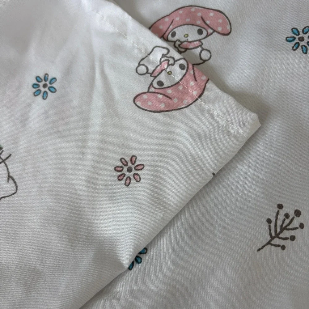 Sanrio Hello Kitty My Melody Cinnamoroll Twin Flat Sheet White Kids Bedding